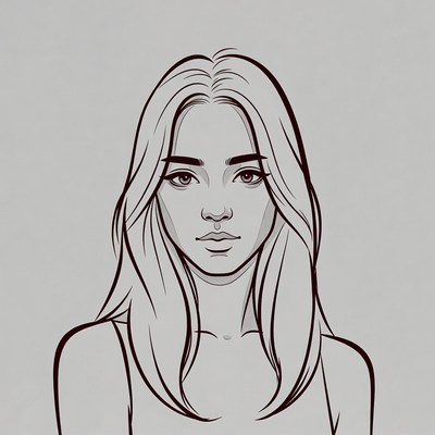 Young woman with long hair sketch