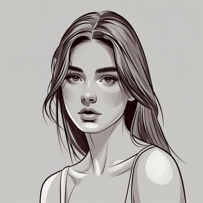 Woman with long hair in black and white style