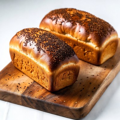 Freshly baked bread loaves on wood