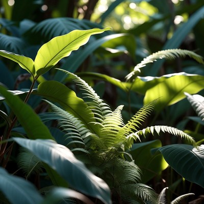 Green plants in sunlight near water