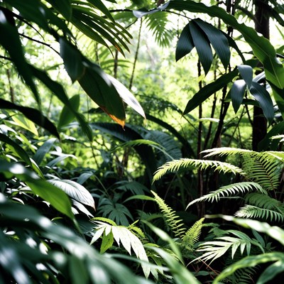 Dense green foliage in a forest