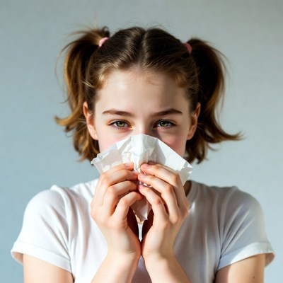 Girl with tissue in hands