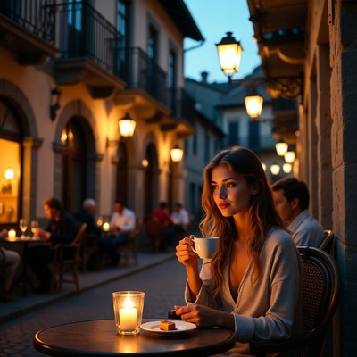 Enjoying coffee at night