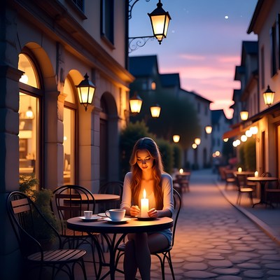 Girl sitting at table with candle