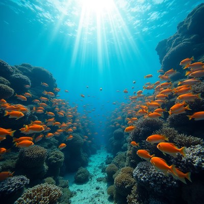 Underwater scene with orange fish