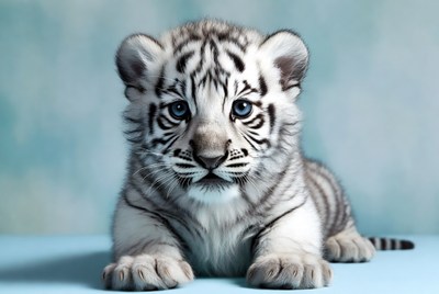 White tiger cub resting indoors