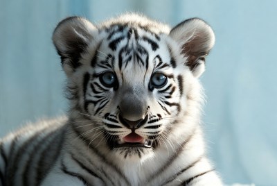 White tiger cub with blue eyes