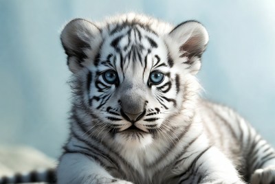 White tiger cub with blue eyes