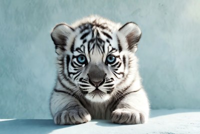 White tiger cub looking at camera