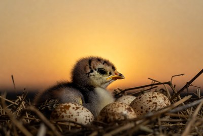 Chick hatching at sunrise in the nest
