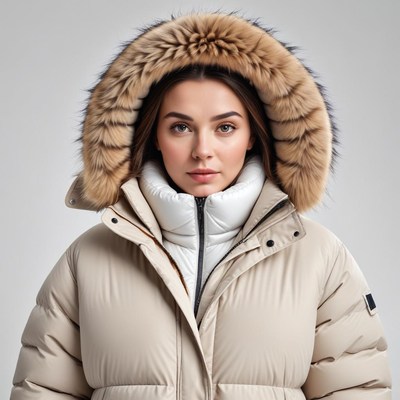 Woman in winter coat with fur hood