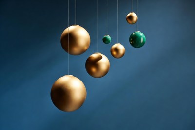 Golden and green hanging spheres display