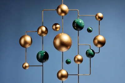 Gold and green art display with abstract design