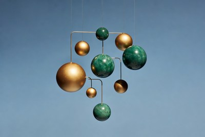 Modern mobile art display in blue sky