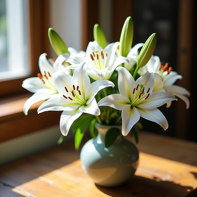 Fresh flowers in a vase on a table