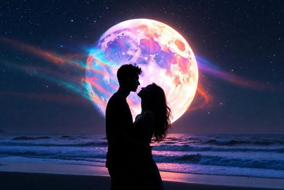 Couple enjoying moonlight on the beach