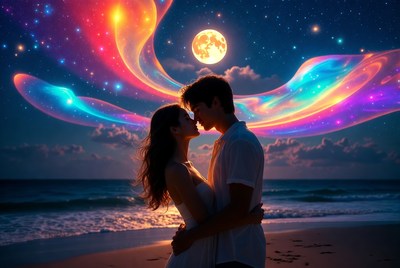 Couple by the beach under moonlight