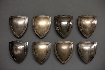 Shields arranged in a grid pattern
