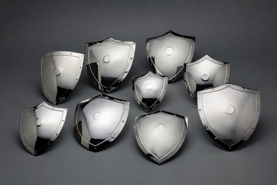 Shields arranged in different sizes and shapes