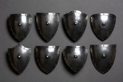 Black shields on gray wall