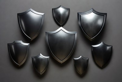 Shields arranged on a dark background
