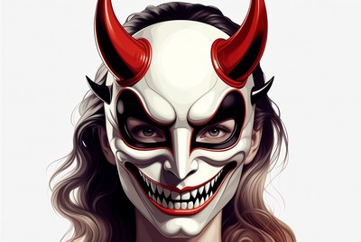 Woman wearing a demon mask