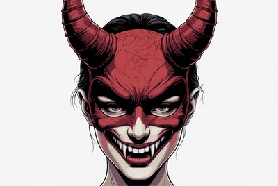 Red masked figure with horns