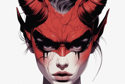 Red masked character with horns