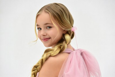 Girl with braid in pink dress