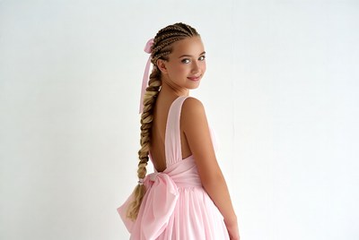 Girl in pink dress with braid