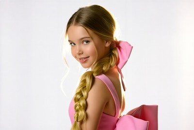 Girl with braid and pink bow