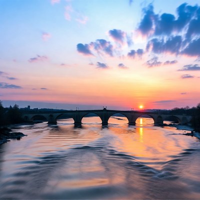 Sunset over the river and bridge