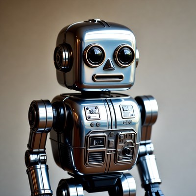 Robot stands in simple setting