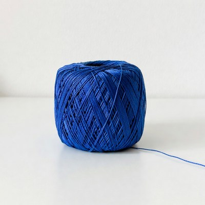 Blue thread on plain surface