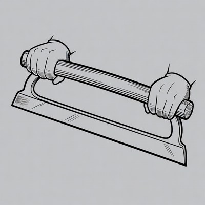 Hands hold a metal tool for work