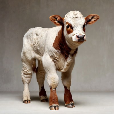 Calf standing on gray background
