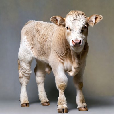 Calf stands on light background