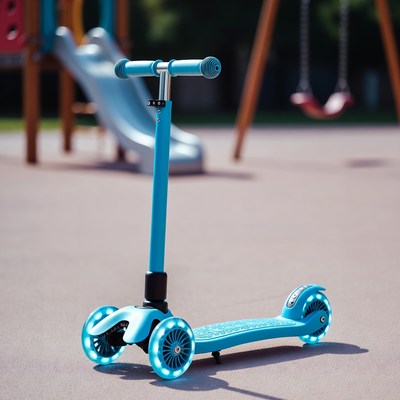 Blue scooter in playground during day