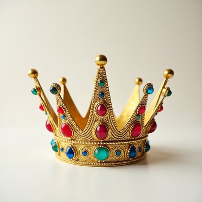 Golden crown with colorful gems displayed