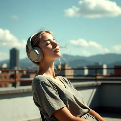 Enjoying music on the rooftop