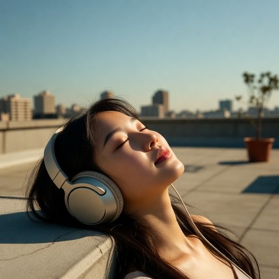 Enjoying music on the rooftop in sunlight