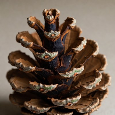 Pinecone on a plain surface
