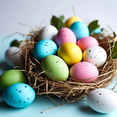 Colorful eggs in a nest