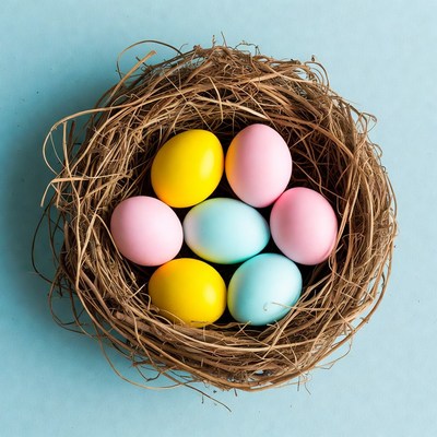 Colorful eggs in a nest