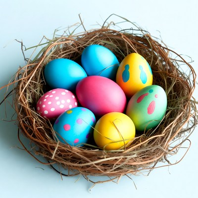 Colorful easter eggs in a nest