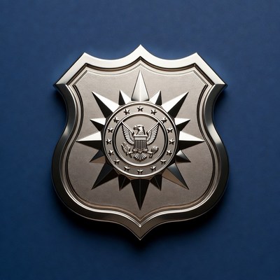 Badge with eagle symbol on blue background