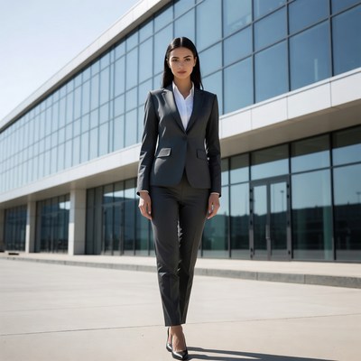 Businesswoman walking outside building