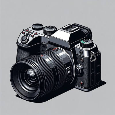 Digital camera on gray background