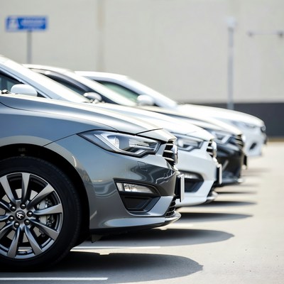 Cars lined up in parking lot