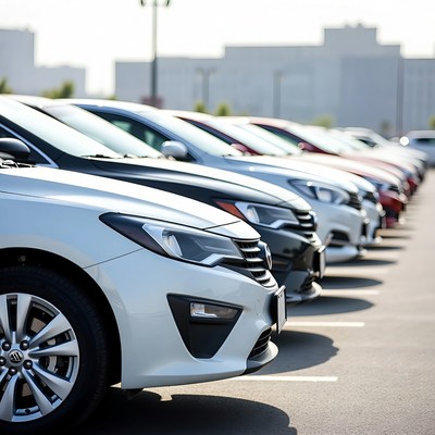 Cars parked in a row at a lot